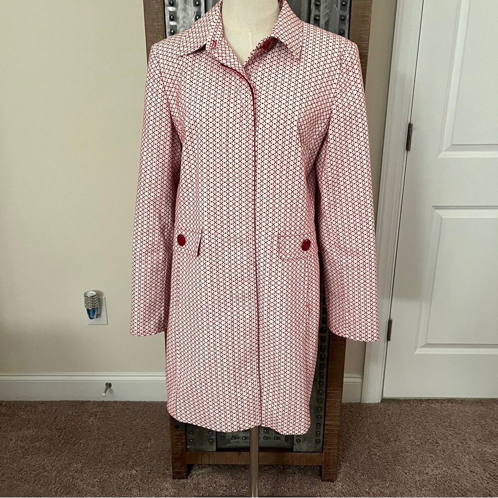 Apt. 9 Red and White Stretch Trench Coat